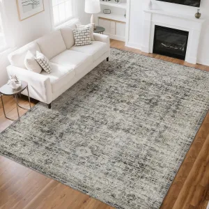 Area Rug | Rugs for Living Room | Washable – 9x12 Vintage Floral Area Rugs, Soft Cashmere Cotton & TPR Non-Slip Backing Carpet for Bedroom, Bathroom, Dining Room, Kitchen, Entryway & Office
