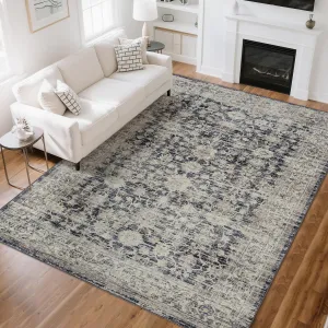 Area Rug | Rugs for Living Room | Washable – 5x7 Vintage Floral Area Rugs, Soft Cashmere Cotton & TPR Non-Slip Backing Carpet for Bedroom, Bathroom, Dining Room, Kitchen, Entryway & Office