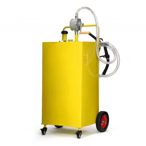 35 Gal Fuel Caddy with Manual Pump, Heavy Duty Gasoline & Diesel Transfer Tank, Portable Spill-Proof Fuel Container for Boat, Truck, Lawn Mower, ATV, Garage & Farm, Yellow