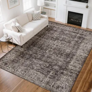 Area Rug | Rugs for Living Room | Washable – 10x13 Vintage Floral Area Rugs, Soft Cashmere Cotton & TPR Non-Slip Backing Carpet for Bedroom, Bathroom, Dining Room, Kitchen, Entryway & Office