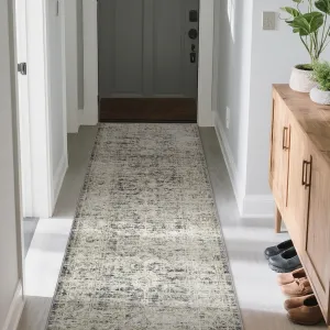 Area Rug Vintage Floral 2x6 Washable Soft Cashmere Cotton TPR Non-Slip for Living Room Bedroom Bathroom Kitchen Entryway Office