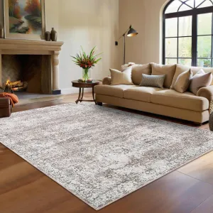 9x12 Washable Boho Living Room Rug Soft Vintage Distressed Floor Carpet, Non Slip Non Shedding Low Pile Area Rug for Bedroom Dinning Room, Pink