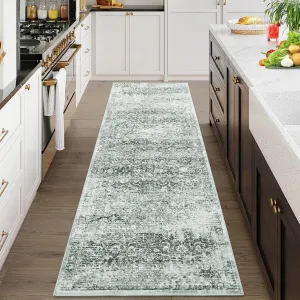 2x6 Boho Entryway Rug Kitchen Runner Rug, Washable Non Slip Non Shedding Carpet, Soft Low Pile Vintage Floor Carpet for Hallway, Green