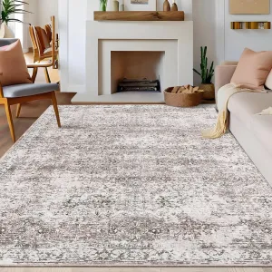 6x9 Living Room Rug Soft Boho Washable Area Rug, Vintage Distressed Non Slip Low Pile Floor Carpet for Bedroom and Dinning Room, Pink