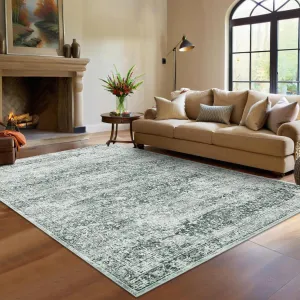 8x10 Large Living Room Rug Vintage Boho Washable Area Rug, Non Slip Non Shedding Low Pile Floor Carpet for Bedroom Dinning Room, Green