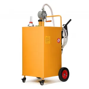 35 Gal Fuel Caddy With Manual Pump Heavy Duty Gasoline Diesel Transfer Tank On Wheels Orange
