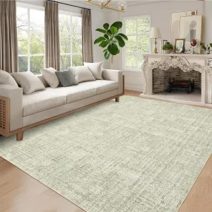 Neutral Modern Solid Area Rugs 9x12 Washable Rugs for Living Room Sage Green Low Pile Stain Resistant Foldable Carpet