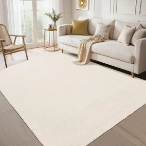 Washable Solid Color Rugs 8x10 Low Pile Non-Slip Polyester Soft Durable Stain-Resistant Beige for Living Room Bedroom Office
