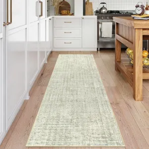 Washable 2x6 Runner Rugs Non Slip Backing Modern Abstract Neutral Soft Carpet Indoor Sage Green