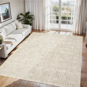 Solid Washable Rugs 5x7 Area Rugs for Living Room Bedroom, Ultra Soft Beige Low Pile Non Slip Carpet
