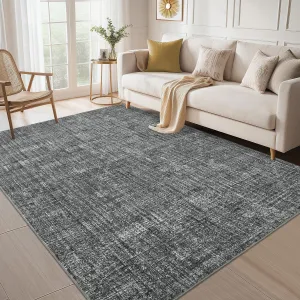 Washable Area Rug 10x13 Grey Non Slip TPR Backing Low Pile Soft Polyester Fiber Modern Living Room Bedroom Dining
