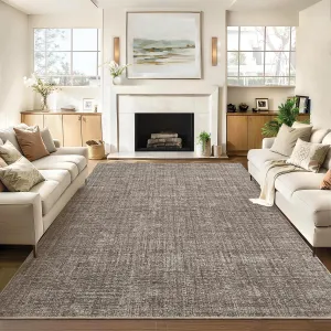 Area Rug 8x10 Machine Washable Low Pile Non-Slip Plush Soft Durable Brown Indoor Living Room Bedroom