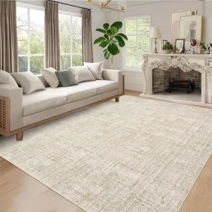 Washable 8x10 Rug Beige Non Slip Backing Modern Abstract Soft Large Carpet for Living Room Bedroom Dining Table Home Office
