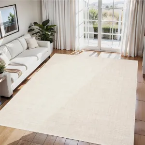 Washable 8x10 Rug Non Slip Backing Solid Neutral Modern Abstract Carpet Cream for Living Room Bedroom Dining Table Home Office