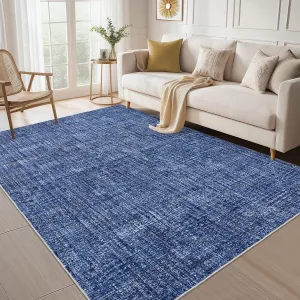 Living Room Rug 5x7 Washable Non Slip Soft Low Pile Polyester Fiber Blue Modern Minimalist for Bedroom Dining Room