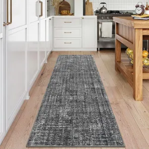 Washable 2x6 Runner Rug Non-Slip Stain Resistant Low Pile Solid Grey for Kitchen Hallway Entryway Living Room