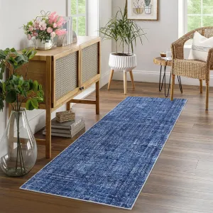 Washable 2x6 Runner Rug Non Slip Bathroom Rug for Bedroom Entryway, Soft Long Carpets, Blue
