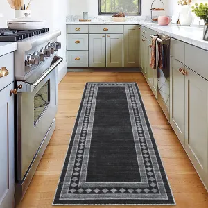 Washable Runner Rug 2x6 Modern Non Slip Kitchen Rug Soft Bath Mat Black
