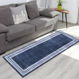 Washable Runner Rug Navy Blue 2x6 Hallway Runner Rug Modern Bordered Non Slip Rugs Soft Kitchen Runners Low-Pile Stain Resistance Non-Shedding Indoor Carpet for Entryway Laundry Bathroom Bedside