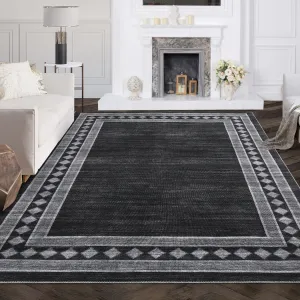 Washable Rugs 9x12 Rug for Living Room Modern Non Slip Large Area Rug Black