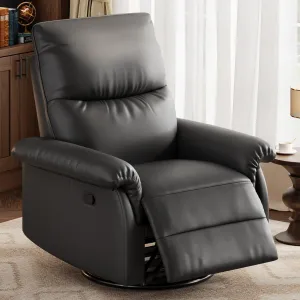 Swivel Rocking Recliner Chair, Manual PU Leather Recliner Glider with Lumbar Support and Padded Armrest, Comfortable Rocker Nursery Single Sofa for Living Room and Bedroom, Black