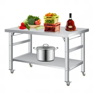 36"L x 24"W x 28"H Stainless Steel Folding Table Commercial Work Table Lockable Casters Undershelf for Home Kitchen Restaurant Garage Camping Outdoor Foldable Double-Tier Workstation