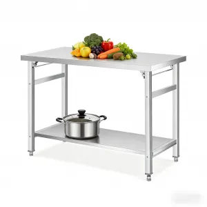 36"L x 24"W x 28"H Folding Stainless Steel Table, Double-Tier Commercial Worktable with Adjustable Undershelf & Feet for Home Kitchen Restaurant, Silver