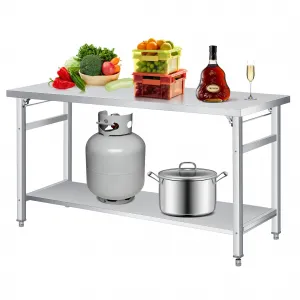 60"L x 24"W x 33"H Stainless Steel Folding Table Commercial Work Table with Undershelf for Kitchen, Restaurant, Outdoor, Silver