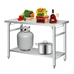 48"L x 24"W x 33"H Stainless Steel Folding Table Commercial Work Table with Undershelf for Home Kitchen Restaurant Garage Camping Outdoor Foldable Double-Tier 920 lbs Load