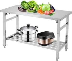 36"L x 24"W x 28"H Stainless Steel Folding Table  Commercial Work Table with Undershelf for Kitchen Restaurant Garage Camping Outdoor, Silver