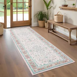 Washable 2x6 Rugs Non Slip Runners for Bedroom Hallway Kitchen Pink Low Pile Vintage