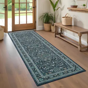 Washable 2x6 Rugs Vintage Distressed Non Slip Runners for Bedroom Hallway Kitchen Blue