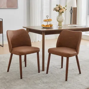 Set of 2 Mid Century Modern PU Leather Dining Chairs with Wood Legs for Dining Room, Brown