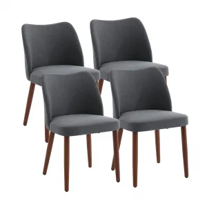 Set of 2 Mid Century Modern Linen Dining Chairs with Wood Legs for Dining Room, Dark Grey