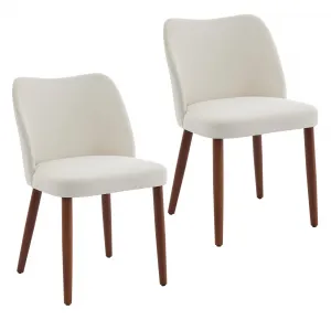 Set of 2 Mid Century Modern Linen Dining Chairs with Wood Legs for Dining Room, White