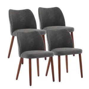 Set of 2 Mid Century Modern PU Leather Dining Chairs with Wood Legs for Dining Room, Dark Grey
