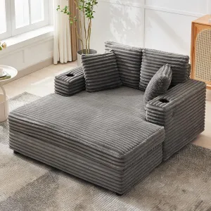 Oversized Chaise Lounge Chair Indoor, 60 Inch Upholstered Sofa Bed with Throw Pillows and Armrests, Comfy Corduroy Sleeper Couch for Living Room, Bedroom, Office, Gray