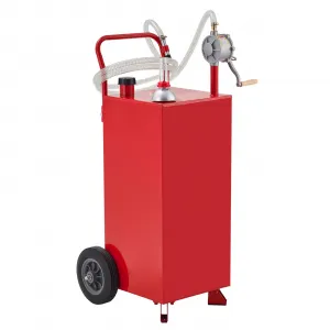 30 Gallon Portable Fuel Caddy - Gas Tank with Manual Transfer Pump for Cars, Lawn Mowers, ATVs, and Boats, Red