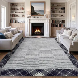 8x10 Area Rugs Washable Non-Slip Rugs for Living Room , Modern Soft Low Pile Carpet, Thin Contemporary Accent Throw Rug, Indoor Non-Shedding Design, and Floor Decoration Mat, Grey