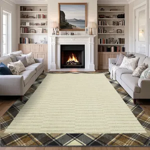 10x13 Area Rugs Washable Non-Slip Rugs for Living Room , Modern Soft Low Pile Carpet, Thin Contemporary Accent Throw Rug, Indoor Non-Shedding Design, and Floor Decoration Mat, Beige