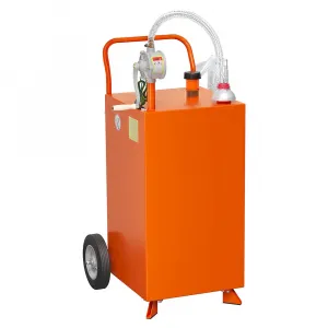 45 Gallon Fuel Caddy, Stainless Steel Portable Tank with Two-Way Pump, 9.8 ft UV Hose Anti-Static Gauge 2 Wheels, for Car Lawn Mower ATV Boat, Orange