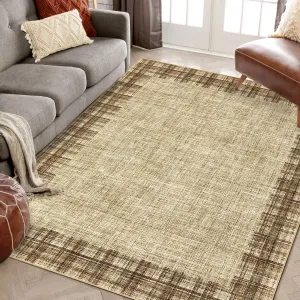 Washable Area Rug 5x7 Plaid Rugs for Living Room Non Slip Throw Rugs Checkered Soft Rug Low Pile Thin Rug Indoor Floor Carpet for Bedroom Home Decor, Jute