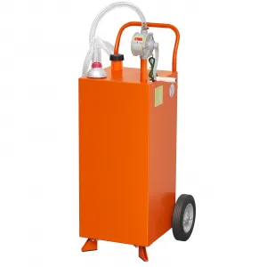 30 Gallon Fuel Caddy with Manual Pump, 9.8 ft UV-Resistant Hose Tank Gauge Ground Clamp 2 Wheels, Portable Gas Diesel Tank for Car Boat ATV Lawn Mower, Orange