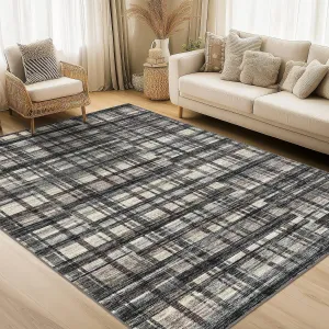 8x10 Distressed Plaid Area Rug Faux Wool Soft Nursery Carpet Dark Green for Living Room Bedroom Office