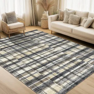 8x10 Washable Area Rugs Modern Distressed Plaid Rug for Bedroom Living Room Office