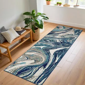 2x6 Washable Runner Rug Modern Abstract Design Non-Slip Backing For Kitchen Hallway Bedroom Green
