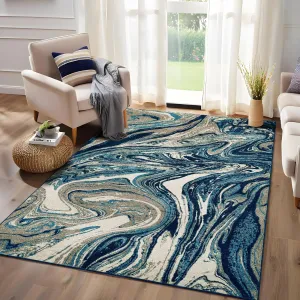 Modern Abstract Rug 5x7 Green Non-Slip Machine Washable Foldable Carpet for Living Room Dining Room Playroom Home Office