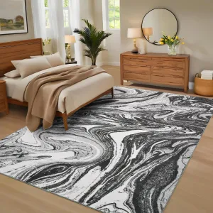 Modern Abstract 5x7 Area Rug Washable Rugs Stain Resistant Throw Carpet Low Pile Folding Floor Cover With Non-Slip Backing For Living Room Dining Room Office,Grey