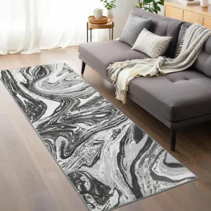 2x6 Washable Runner Rug Modern Abstract Design For Kitchen Hallway Bedroom Grey Low Pile Non-Slip