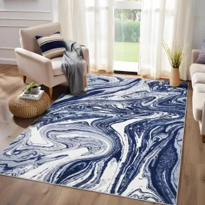8x10 Living Room Rug Modern Abstract Distressed Carpet Washable Area Rug With Non-Slip Backing Ultra-Thin Stain Resistant Throw Carpet For Bedroom Dining Room Office Playroom,Blue
